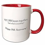 3dRose Happy 18Th Anniversary-157788 Hours Together Ceramic Mug, 11 oz, Red