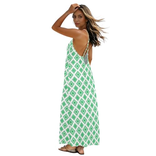 huarong Vestido de tirantes para mujer, cómodo, suave, holgado, ideal para diferentes salidas, color verde en capas, Celosía verde en capas, L