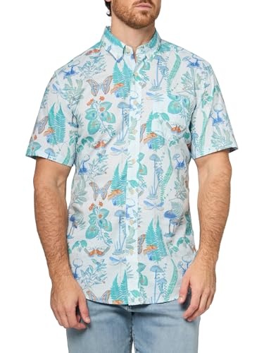 Eddie Bauer Men's Classic Fit Casual Short Sleeve Printed Baja Shirt, Paleblu, X-Large