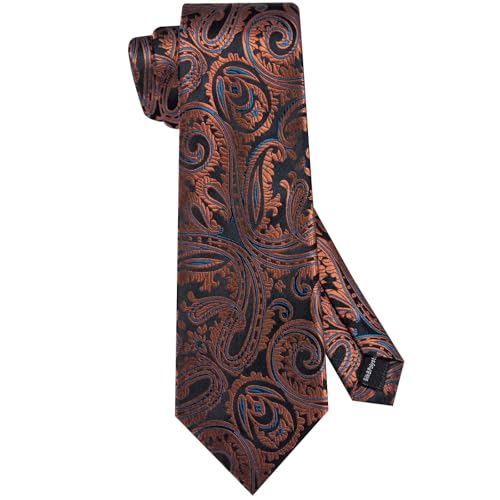Image of Hi-Tie 70 inches Ties for Men Silk Extra Long Necktie and Pocket Square Cufflinks Set Men Big and Tall Tie Business