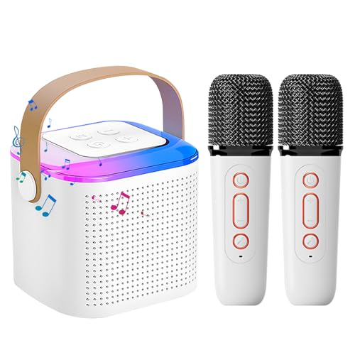 Olycism Machine de karaoké pour Enfants avec 2 Microphones Mini Haut-Parleur de karaoké Bluetooth, système de karaoké et lumières LED Cadeau de fête à la Maison, Jouets d'anniversaire, de Noël