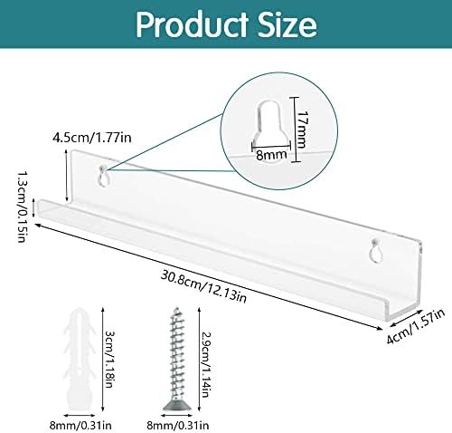 CAEEKER 6 Pack 12 Inch Acrylic Vinyl Record Shelf Wall Mount Rack Acrylic Album Record Holder Clear Floating Shelves Display Collection Picture Ledge Shelf for LP Storage (30.5 L x 4.4 W x 4.3 H cm)