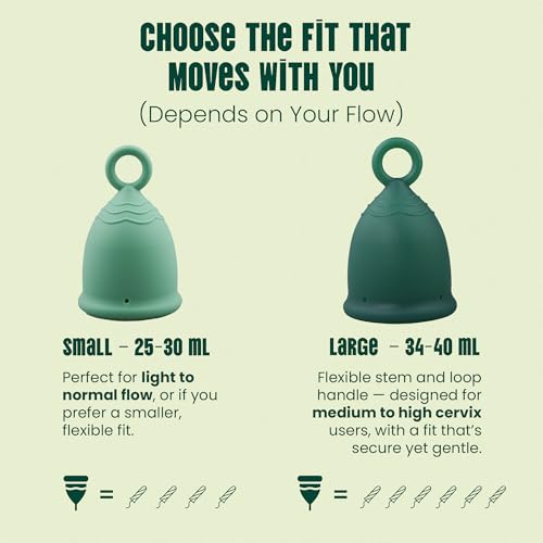 Shordy Reusable Menstrual Cup Set of 2 (Small & Large) with Loop Handle for Easy Removal – Medical Grade Silicone Period Cup,12-Hour Leakproof Protection Copa Menstrual – Pads Tampons Disc Alternative