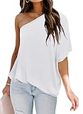 DOROSE Women's Sexy One Shoulder Tops Casual Summer Blouse Shirt White