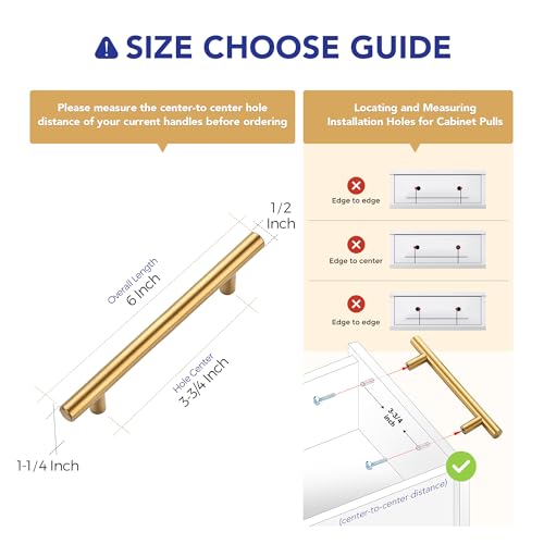 Image of Ravinte 30 Pack 6 inch Cabinet Pulls Brushed Brass Stainless Steel Kitchen Drawer Pulls Cupboard Handles Cabinet Handles 3.75 inch Hole Center