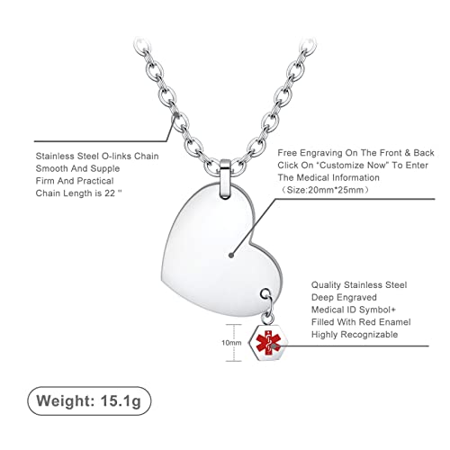 Medical Alert ID Necklace for Women Stainless Steel Medical Pendant Necklace for Men Emergency Identification Pendant Necklaces,22 Inches Chain2