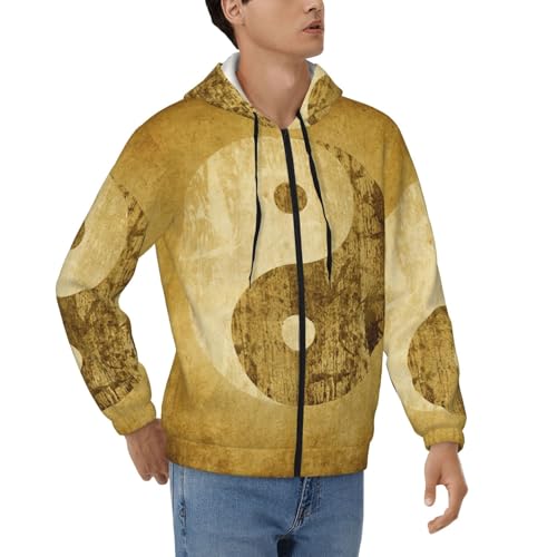 Sweat à capuche zippé Yin Yang en polyester doux de taille S à 3XL