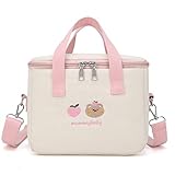 LaurelTree Aesthetic Kawaii Cute Lunch Bag Box with Straps Insulated Waterproof Durable for Women Girls Kids Office School (Pink)