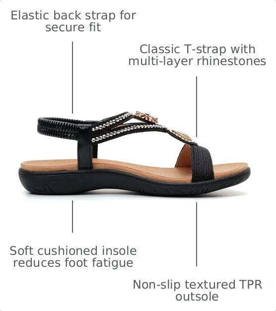 Image of UBFEN Womens Rhinestone Flat Sandals Comfortable Vacation Bohemian Style