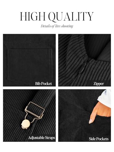 Image of CUPSHE Women Corduroy Fall Dresses Front Bib Pocket Square Neck Wide Strap Casual Overall Mini Dress