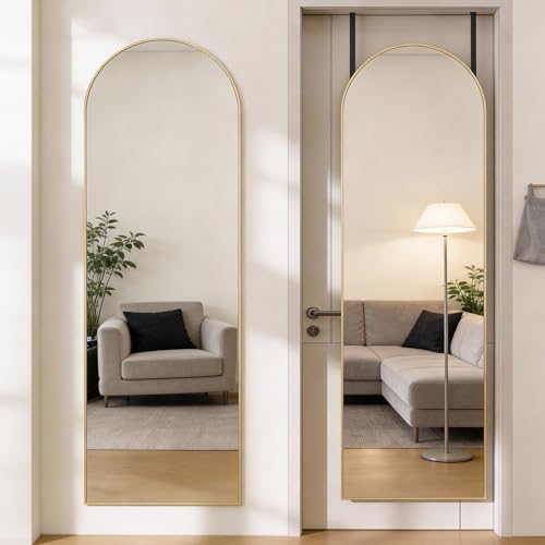 DUMOS Full Length Mirror 47x14 Inches - Arched Full Body Door Han...