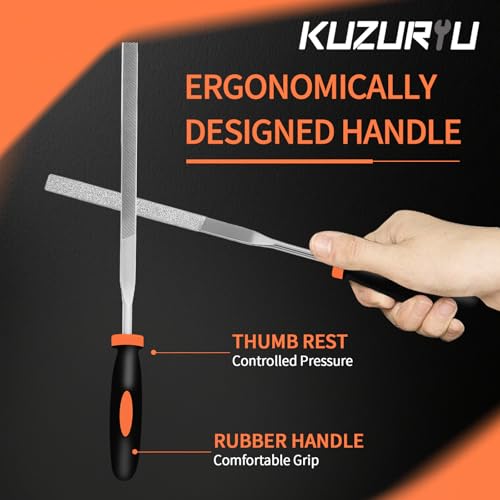 KUZURYU 14PCS Needle File Set - Small Diamond Files with 6 Jeweler's Files & 6 Steel Files （150mm）for DIY, Jewelry, Plastic, Wood & Metal Crafting – with Storage Bag & Steel Brush — view 6