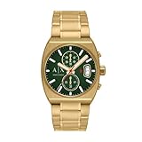 Armani Exchange Watch for Men, Quartz Chronograph Movement and 40 mm Case Size with Stainless Steel Strap, Gold Tone and Green