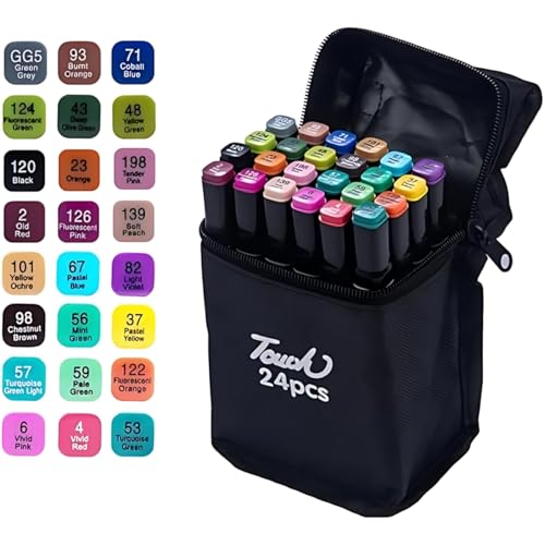 Combo de Canetas Touch Marcadoras Dupla Ponta para Arte e Desenho, 24 Cores Vibrantes, Código por Co