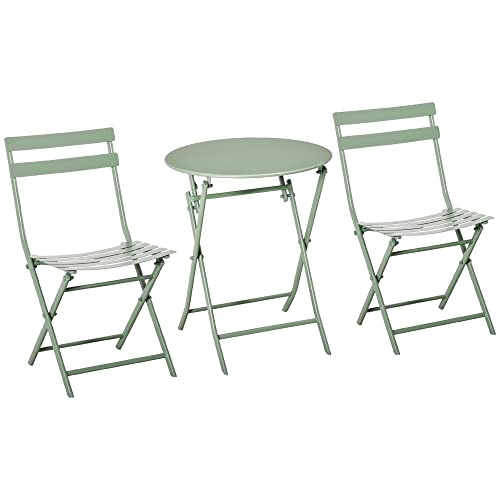Outsunny Salon de Jardin 2 Personnes - Ensemble Table bistrot Chaise Jardin Pliable - Ensemble bistrot de Jardin - Table Ronde Ø 60 cm avec 2 chaises Pliantes - métal thermolaqué Vert