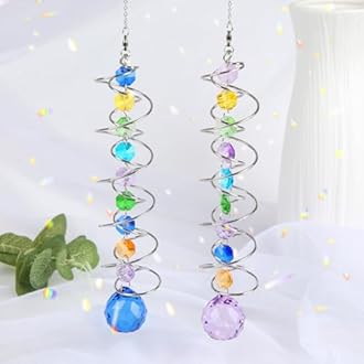 Sun Catchers, 2pcs Gazing Ball Spiral Tail Wind Spinners Crystal Suncatcher Prism Hanging Crystals Rainbow Maker for Windows Indoor Outdoor Garden Car Decorations Christmas Party Gifts for Girls Women