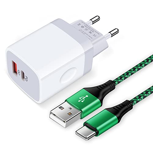 20W USB C Ladegerät, 2-Port USB Stecker Netzteil PD USB Charger Ladestecker und QC 3.0 Steckdose Wandladegerät mit USB C Kabel für iPhone 13/12/11, Sumsung Galaxy S21, S20,Huawei,LG,Sony Cover