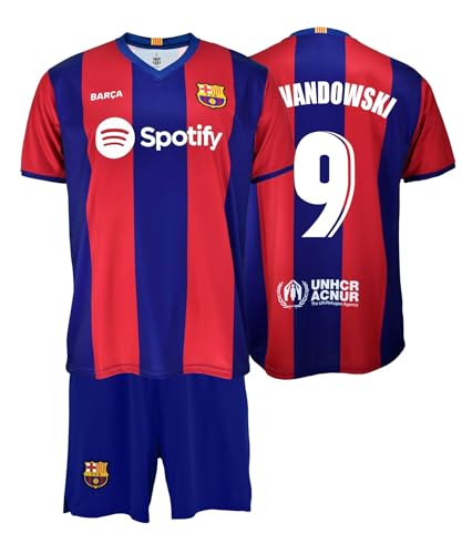 Futbol Club Barcelona Camiseta y Pantalón - Lewandowski 9 - Primera Equipación Temporada 2023/2024 - Réplica Oficial con Liciencia Niño (14 Años)