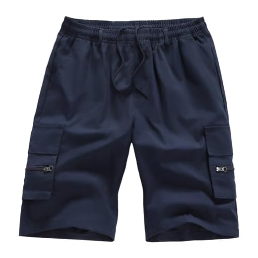 YOUTHUP Short Cargo Homme Été Pantalon Court Sport Décontracté Bermudas Respirant Taille Elastique, Bleu Marine, L