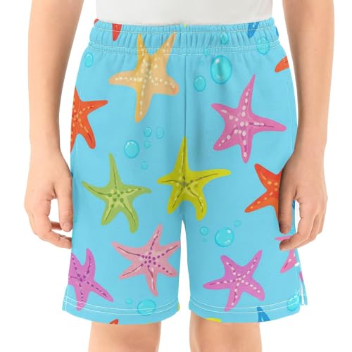 J JOYSAY Cartoon Starfish Bubble Blue Boys Athletic Shorts Kids Youth Casual Shotrs with Elastic Waistband Pockets2
