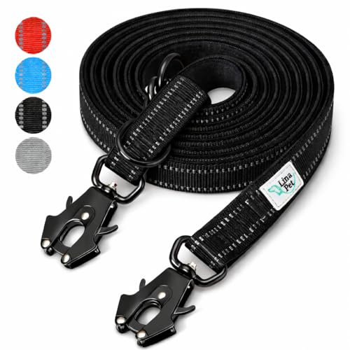 Lina Pet Hundeleine 3m x 2,5 cm, Reflektierend – Verstellbare Doppelleine aus Nylon mit Aluminium-Karabiner, Führleine für große und mittelgroße Hunde