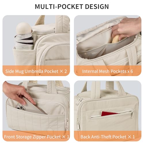 AJI Travel Toiletry Bag for Women, Lightweight Large Wide-Open Makeup Bag with Luggage Trolley Strap, Water-Resistant Multiple Pockets for Accessories,Essentials, Toiletries, Mousse Black by aji - Image 8