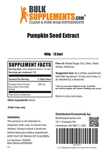 Bulksupplements.com Pumpkin Seed Extract Powder - Bladder Support - Pumpkin Seed Powder - Pumpkin Powder - Soluble Fiber Supplements (100 Grams - 3.5 Oz) #TOP1