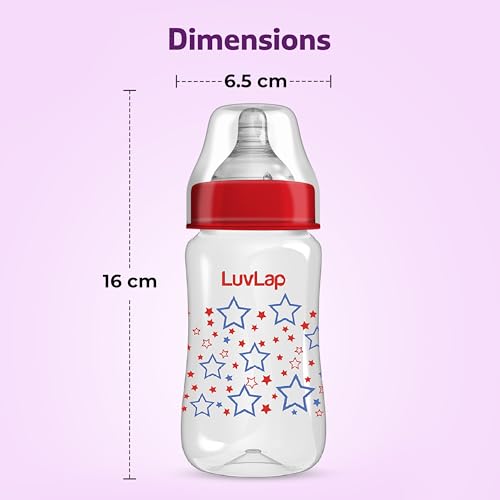 Image of LuvLap Anti-Colic Wide Neck Natura Flo Baby Plastic Feeding Bottle, 250Ml (Pack of 6), New Born /Infants /Toddler Upto 3 Years, Stars, BPA Free
