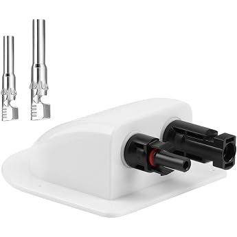 Solar Double Cable Input Screw Connection with Photovoltaic Plug and Socket Waterproof ABS Solar Plate Bracket Curved Dual Cable Connections Box for Housing Solar Cells RV
