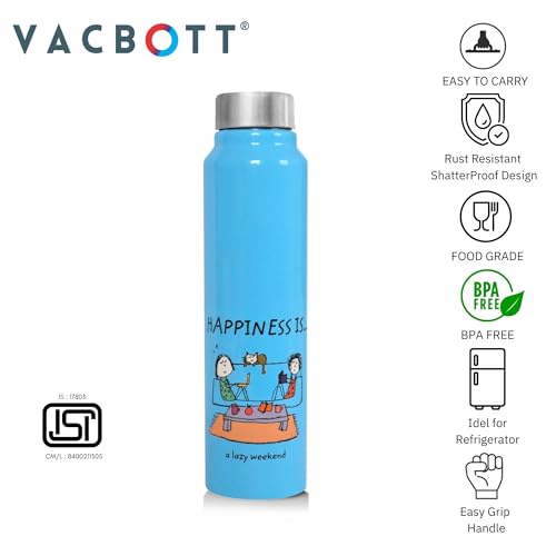 Image of Clay Craft VACBOTT Happiness is... Single Walled Non Insulated Water Bottle, 1000ML, Blue