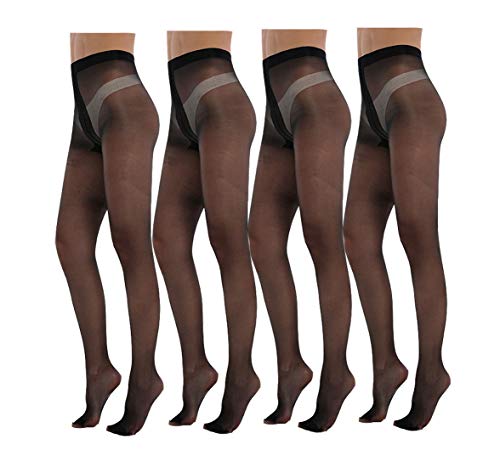 Yulaixuan pantimedias para mujer 4 pares de longitud completa Reforzada T entrepierna patas 15 Denier medias transparentes (4 negro) Cover