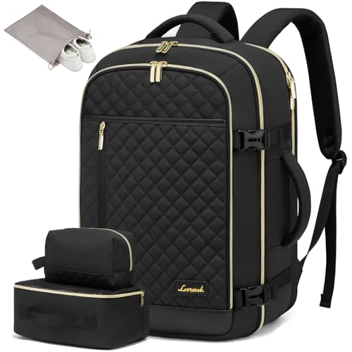 LOVEVOOK Travel Backpack for Women, Carry on Backpack for Airplanes,TSA Personal Item Travel Bag fits 15.6″ Laptop,Travel Essentials Carry On Bag Flight Approved with 3 Packing Cubes