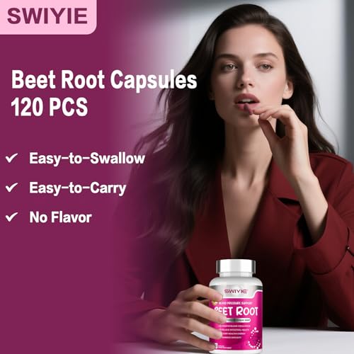 Beet Root Capsules 120 pcs, Beetroot Supplement Support Heart Health Circulation, Blood Pressure, Beets with Grape Seed Extract, Non-GMO, Gluten-Free | 1300mg per Serving