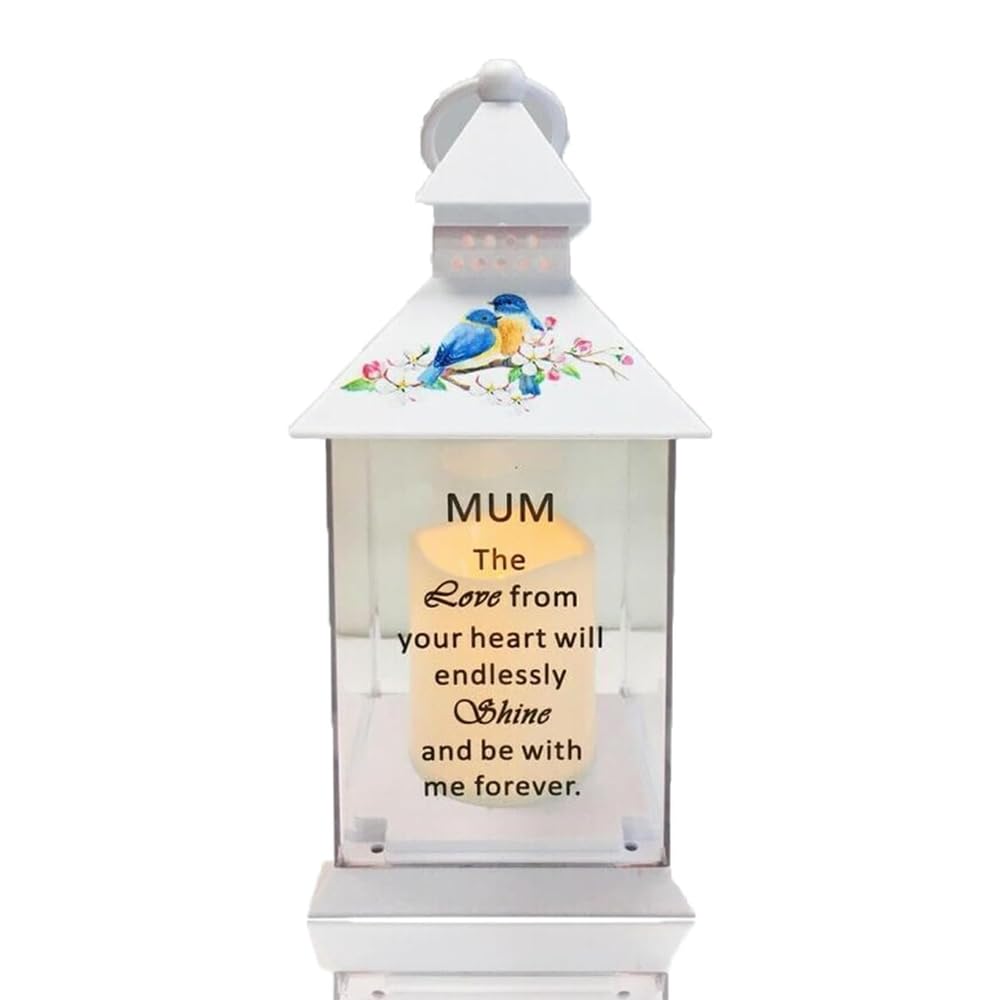 Memorial Light Up Lantern for Graveside – Bird Floral LED Candle, Weatherproof Remembrance Lantern for Loved Ones – in Loving Memory Sympathy & Bereavement Gift (Birds Lantern - Mum)