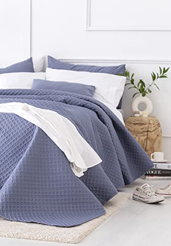 Miniatura 4 de Todocama Colcha Boutí Fina Con Diseño Piqué, Para Primavera, Verano, Otoño E Invierno. 100 Microfibra Extra Suave. Colcha Cubre Cama Multiusos. Cama 80 90-180x260cm Azul Grisáceo