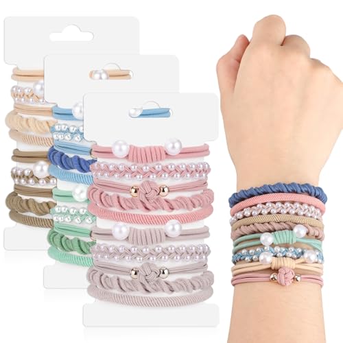 30er Pack Boho Haargummis, Haargummi Damen Geflochtener Zopfgummi mit Perlen Boho Haarbänder Stylisch Weiche Pferdeschwanzhalter für Frauen Mädchen