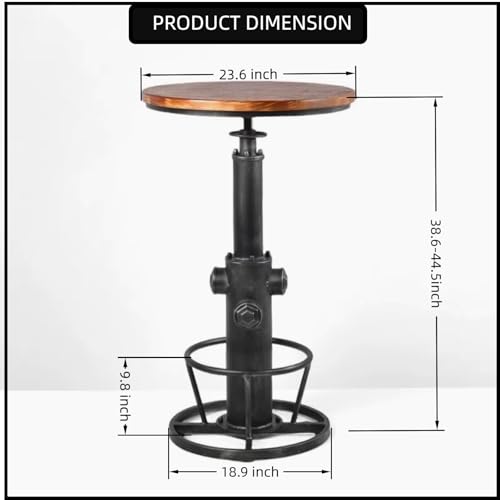 BOKKOLIK Industrial Bistro Bar Table 38.6-44.4inch Height Adjustable Farmhouse Pub Table for Kitchen Dinning Room Office Swivel Wooden Top by BOKKOLIK - Image 2