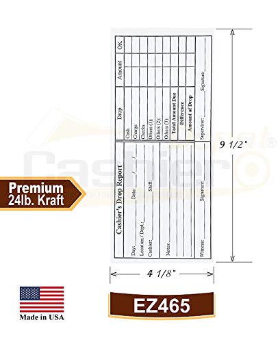 1000 Cashier Depot Ez465 Cashier's Drop Report Envelope, 4 1/8" X 9 1/2", Open End, Premium 24Lb White (1000 Envelopes) #TOP2