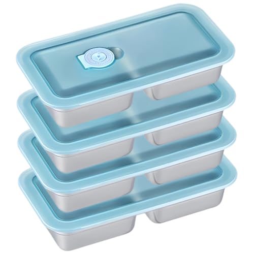 Boîtes à collations en acier inoxydable : lot de 4 récipients à 2 compartiments pour repas