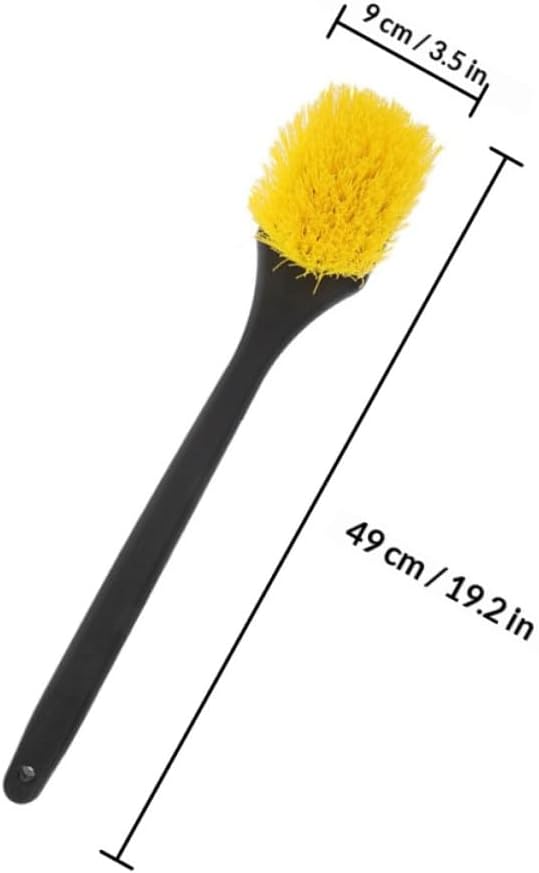 2pcs Car Cleaning Brush with Long Handle, Hard Bristle Tire Scrubbing Brush for Auto Detailing and Rim Care, Yellow Tire Scrub Tool for Automotive Wheel Cleaning