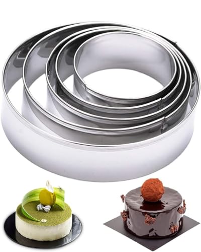 WUNZILO Formine rotonde, 5 formine rotonde, 5 tagliapasta rotonde, in acciaio inox, circolari, per dolci, fondenti, torte, accessori da forno, accessori da cucina fai da te