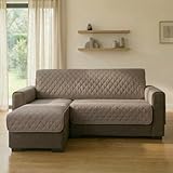 INTRECCI Copridivano 3 Posti con Penisola, Copridivano con Braccioli, Penisola Destra e Sinistra, Telo Angolare, Impermeabile, Protegge da Macchie, Facile da Lavare. Colore: Tortora