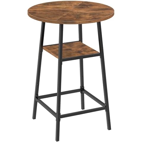 MAHANCRIS Round Bar Table, 37.4" High Pub Table, 2-Tier Counter Height Cocktail Table, High Top Table with Storage, Bistro Table for Small Spaces, Easy to Assemble, Rustic Brown BTHR12501 Cover