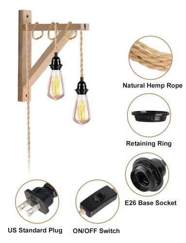Industrial 19Ft Pendant Light With Switch Plug In Pendant Lights Fabric Twisted Hemp Rope Cord Hanging Lamp Kit E26 Hanging Lights Fixture Vintage Diy For Farmhouse Garage Home Yard-1 Pack/2 Bulbs #TOP3