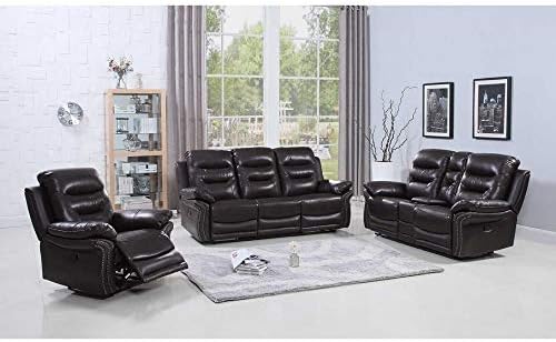 Blackjack Furniture The Andrews Collection 3-Piece Reclining Living Room Leather Sofa Set W/Console Loveseat, Brown