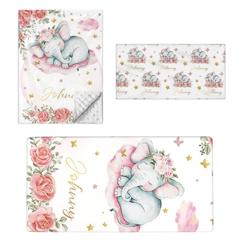 Terwex Baby Crib Bedding Set, Custom Name, Elephant Design