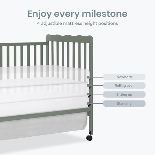 Image of Dream On Me Carson Classic 3-in-1 Convertible Full-Size Baby Crib in Meadow Green, GreenGuard Gold & BSA, 4 Mattress Heights, Converts to Day & Toddler Bed, Locking Wheels, Classic Nursery Design