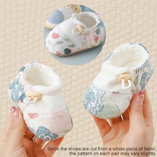 HOVELL Baby Booties Adjustable Toggle Slipper Newborn Stay-on Boots Soft Cozy Cotton Non-Slip Shoes for Infants Girls(SpringFlower,6-12Months) — view 3