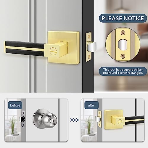 EHOMEWARE 2 Pack Gold Door Handles, Brass Interior Door Levers with Black Leather Handle, Privacy Door Handles Locksets for Bedroom Bathroom, Reversible Door Handles for Right or Left Handed Doors - Image 7