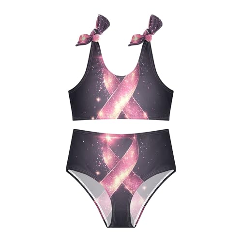 Breast Cancer Ribbon Star Bow Girls Bikini Sets 2 Piece Swimsuits Bathing Suit Swimwear3